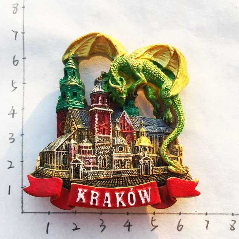BABELEMI Kreatívna 3D nálepka na chladničku s motívom starej budovy v Krakove, Poľsku, s motívom Starého Mesta v Krakove, cestovnými suvenírmi a magnetickou nálepkou na chladničku