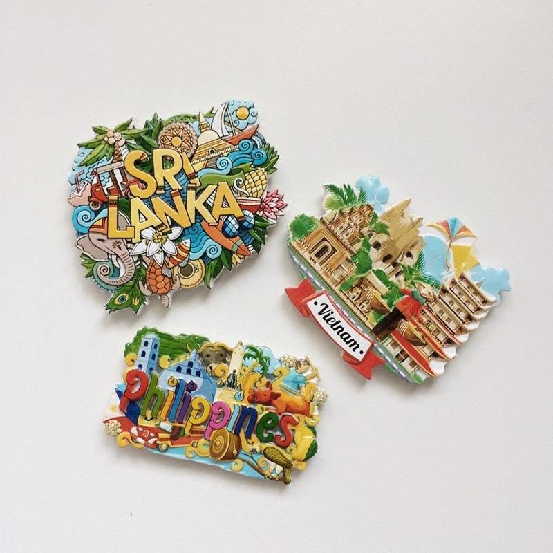 Filipine Vietnam Laos Cambodgia Sri Lanka Magnet de frigider din rășină Suveniruri turistice Magneți de frigider 3D Autocolant Cadouri