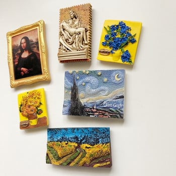 BABELEMI New World Famous Painting Monet Klimt Van Gogh Li Mengke Ge ornaments Beizhai Resin Magnets Fridge Decor