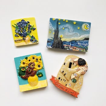 BABELEMI New World Famous Painting Monet Klimt Van Gogh Li Mengke Ge ornaments Beizhai Resin Magnets Fridge Decor