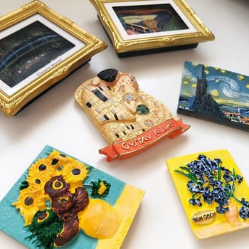 BABELEMI New World Famous Painting Monet Klimt Van Gogh Li Mengke Ge ornaments Beizhai Resin Magnets Fridge Decor