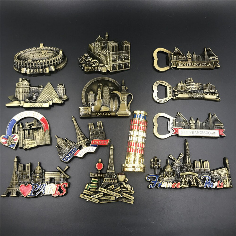 BABELEMI Luxusná kovová 3D magnetická nálepka na chladničku, britská, Talianska, Rím, Francúzsko, USA, Katar, cestovná suvenírová dekorácia do kuchyne