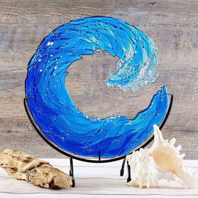 Ocean Wave Fused Glass Sculpture Gradient Blue Wave Sculpture Στολίδι Διακόσμηση Waves Shape Resin Art Crafts for Home Decor