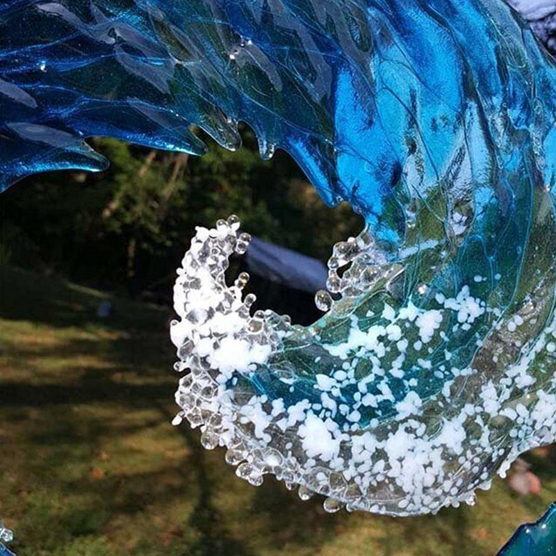 Ocean Wave olvasztott üveg szobor színátmenet, kék hullám szobor Dísz dekoráció hullámok alakzat gyanta kézművesség otthoni dekorációhoz