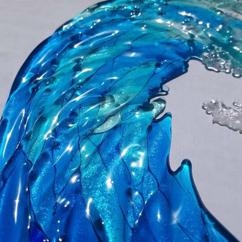 Ocean Wave olvasztott üveg szobor színátmenet, kék hullám szobor Dísz dekoráció hullámok alakzat gyanta kézművesség otthoni dekorációhoz