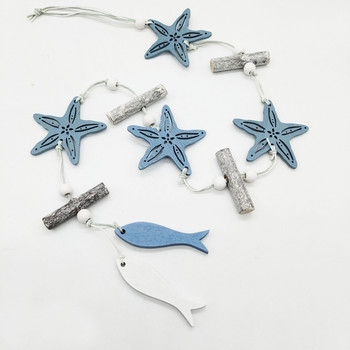 Blue Starfish Scallop Ξύλινο μενταγιόν Δημιουργικό μεσογειακό παράθυρο Wind Chime Διακόσμηση σπιτιού Θαλάσσιο μενταγιόν