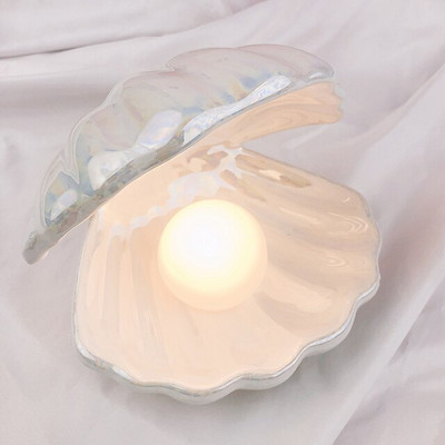 Japán stílusú kerámia Shell Pearl Night Light Streamer Mermaid Fairy Shell éjszakai lámpa éjjeli dekorációhoz Kreatív ajándék