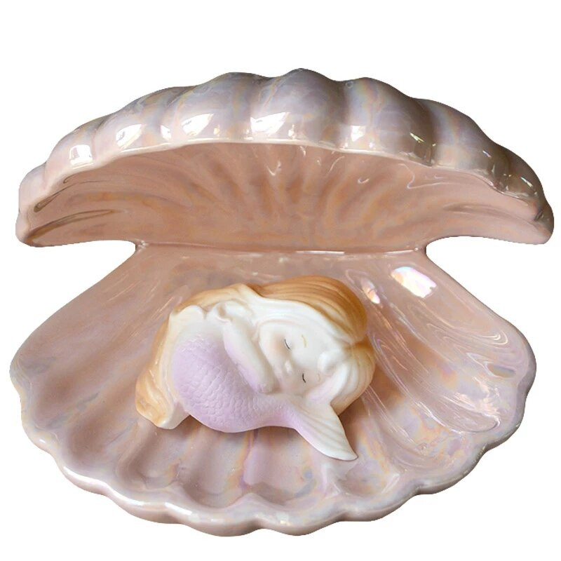 Japán stílusú kerámia Shell Pearl Night Light Streamer Mermaid Fairy Shell éjszakai lámpa éjjeli dekorációhoz Kreatív ajándék