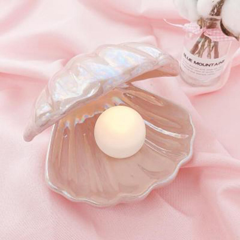Japán stílusú kerámia Shell Pearl Night Light Streamer Mermaid Fairy Shell éjszakai lámpa éjjeli dekorációhoz Kreatív ajándék