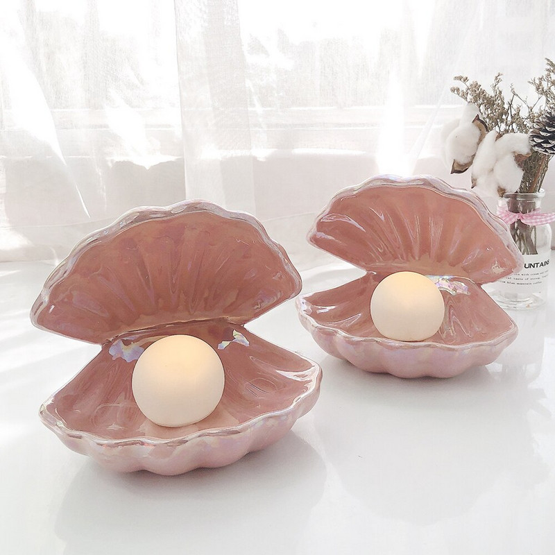 Japán stílusú kerámia Shell Pearl Night Light Streamer Mermaid Fairy Shell éjszakai lámpa éjjeli dekorációhoz Kreatív ajándék