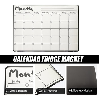 Календар Магнитен Хладилник Сухо изтриване Табло за планиране Месечен бял списък с магнит за хранителни стоки Хладилник Бяла дъска Органайзер Планери