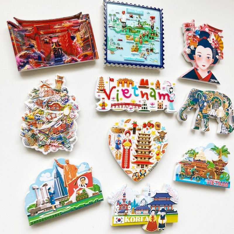 BABELEMI Vietnam India Japonia Coreea de Nord Magneți de frigider 3D Magnet de frigider Autocolant Suvenir de călătorie Decorare pentru bucătărie