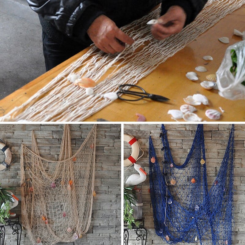 Osobnosť Námorný štýl Bytová dekorácia 2M x 1M Rybárska sieť DIY Prímorská pláž Mušle Párty Dvere Nástenná dekorácia