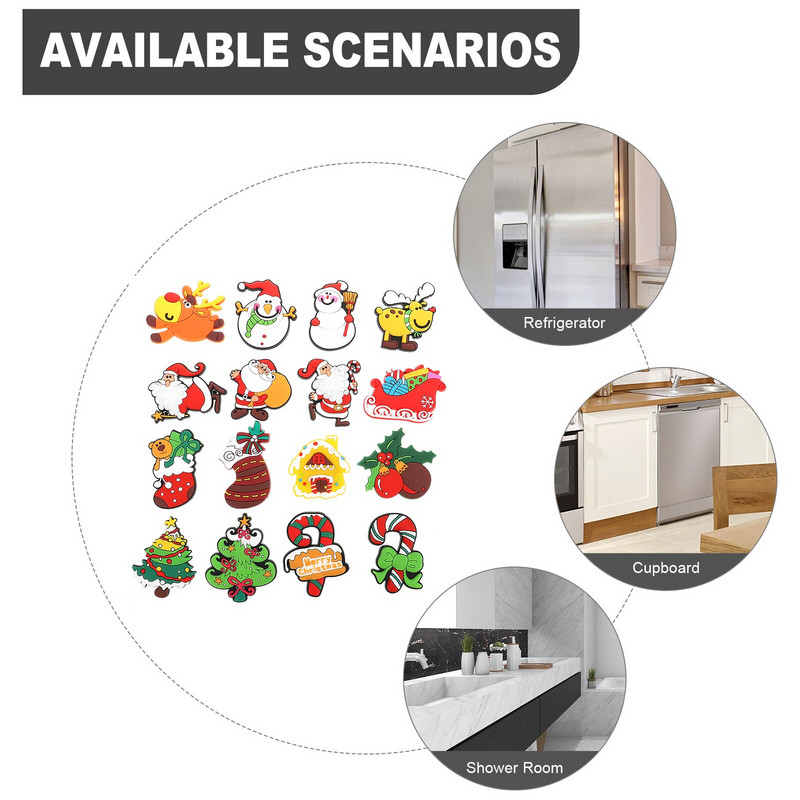 16 vnt Kalėdinis žavingas šaldytuvo dekoro animacinis šaldytuvo magnetas virtuvės dovanai