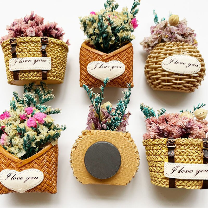 Rașină Mini Coș de Flori Magnet Frigider Flori uscate naturale Autocolant Frigider Suveniruri Decoratiuni pentru casa