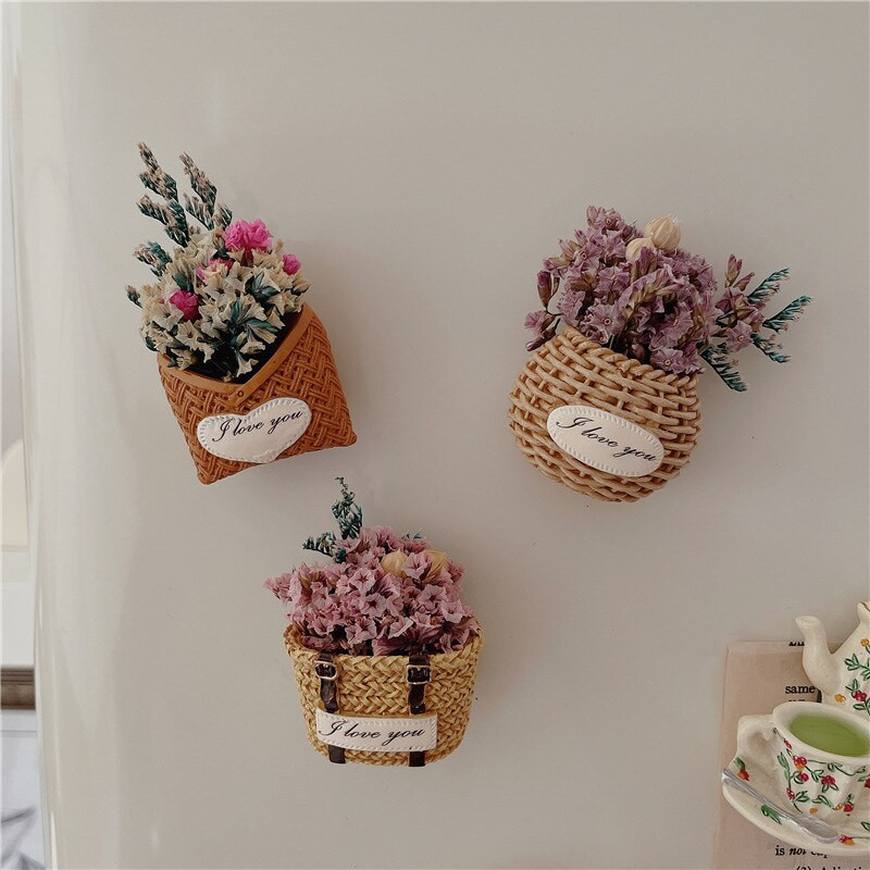 Rașină Mini Coș de Flori Magnet Frigider Flori uscate naturale Autocolant Frigider Suveniruri Decoratiuni pentru casa