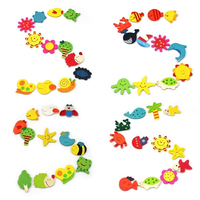 48 db új fa hűtőszekrény hűtőmágneses oktatójáték kisfiúnak