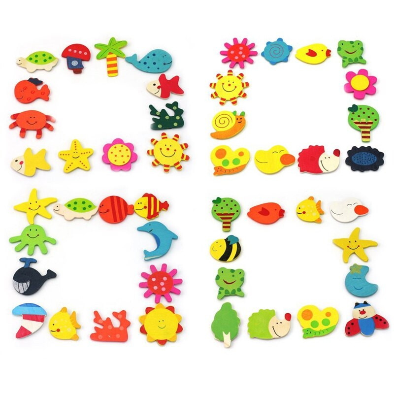 48 db új fa hűtőszekrény hűtőmágneses oktatójáték kisfiúnak