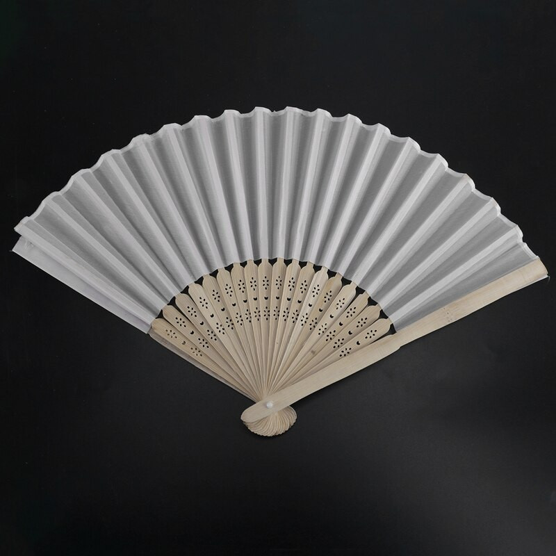 10 db/tétel 21cm fehér színű szövet kézi ventilátor, selyem kézi legyező Esküvői parti promóciós szívesség