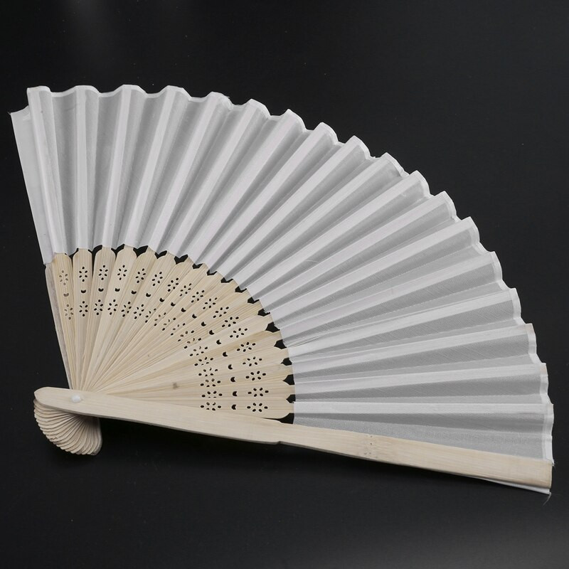 10 db/tétel 21cm fehér színű szövet kézi ventilátor, selyem kézi legyező Esküvői parti promóciós szívesség