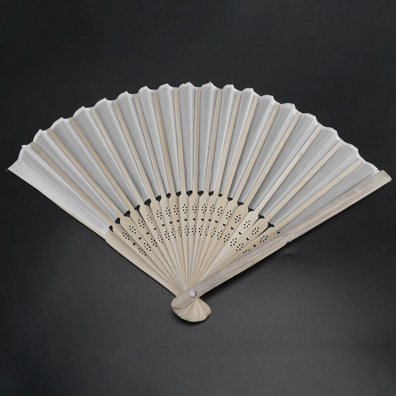 10 db/tétel 21cm fehér színű szövet kézi ventilátor, selyem kézi legyező Esküvői parti promóciós szívesség