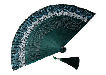 Ανεμιστήρας κορώνας που αλλάζει χρώμα Γυναικείος πτυσσόμενος ανεμιστήρας δαντέλας που αλλάζει χρώμα μόδας αναδιπλούμενος ανεμιστήρας Hanfu φωτογραφία Πράσινος μαύρος πράσινος ανεμιστήρας