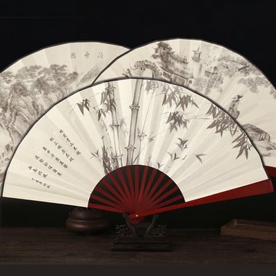 Πτυσσόμενοι ανεμιστήρες χειρός 13 ιντσών Κομψός ανεμιστήρας χεριού σε στυλ αντίκα πτυσσόμενο μελάνι καλλιγραφίας Κινεζικά αξεσουάρ Oriental Deco