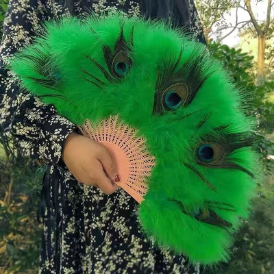 Evantai cu pene de păun, spectacol cheongsam, performanță în direct, evantai pliabil cu pene de Lolita, ventilator de mână, dans gotic, decorare pentru petrecerea de nuntă