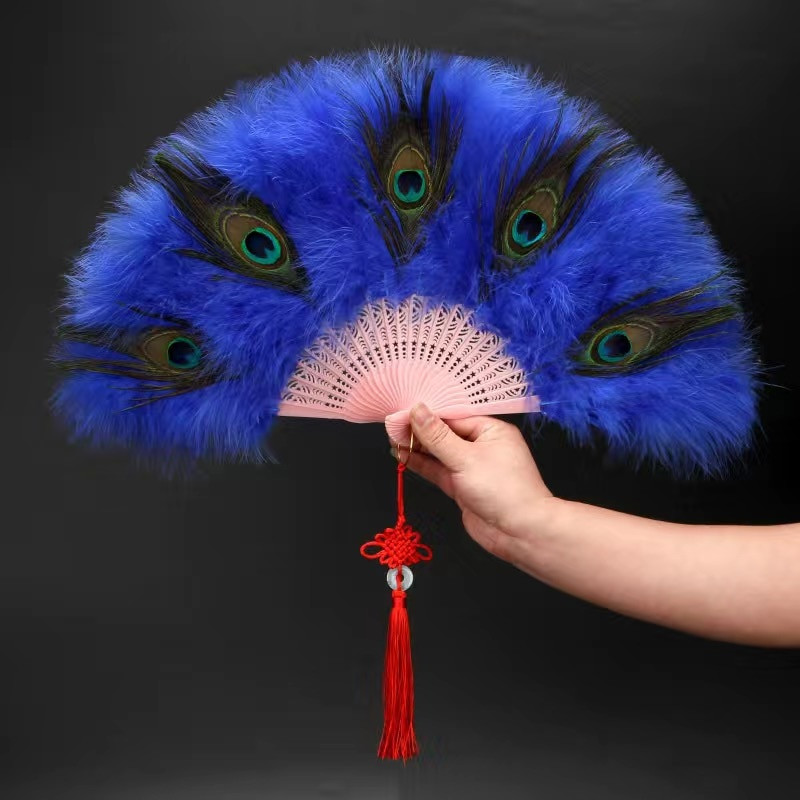 Evantai cu pene de păun, spectacol cheongsam, performanță în direct, evantai pliabil cu pene de Lolita, ventilator de mână, dans gotic, decorare pentru petrecerea de nuntă