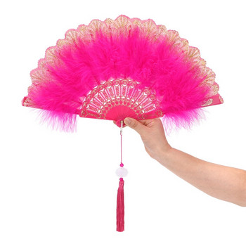 Класическо сгъваемо ветрило Lolita Retro Dance Cheongsam Catwalk Fairy Girl Feather Fan