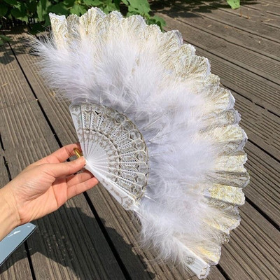 Lolita Clasic Ventilator pliabil Retro Dance Cheongsam Catwalk Fairy Girl Feather Fan