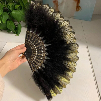 Lolita Clasic Ventilator pliabil Retro Dance Cheongsam Catwalk Fairy Girl Feather Fan