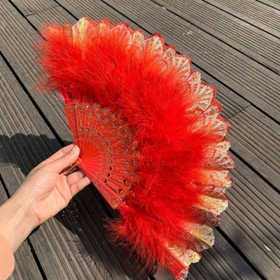 Lolita Clasic Ventilator pliabil Retro Dance Cheongsam Catwalk Fairy Girl Feather Fan