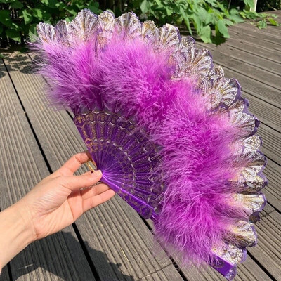 Lolita Clasic Ventilator pliabil Retro Dance Cheongsam Catwalk Fairy Girl Feather Fan