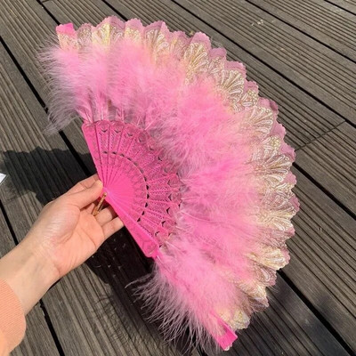 Lolita Clasic Ventilator pliabil Retro Dance Cheongsam Catwalk Fairy Girl Feather Fan