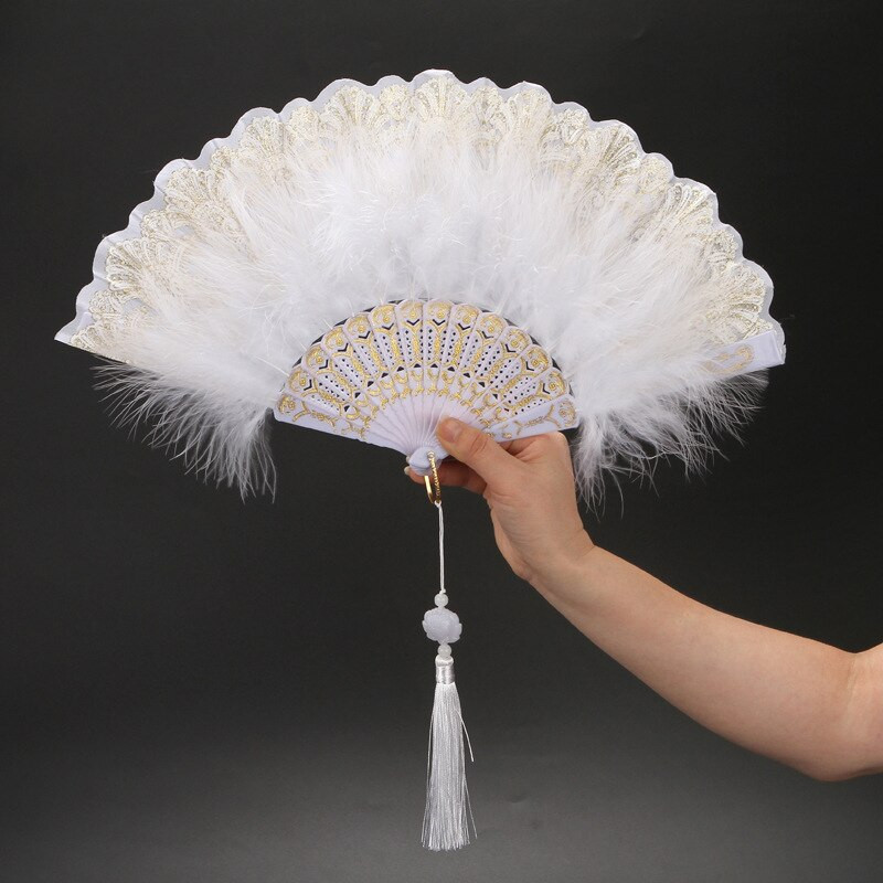 Lolita Clasic Ventilator pliabil Retro Dance Cheongsam Catwalk Fairy Girl Feather Fan