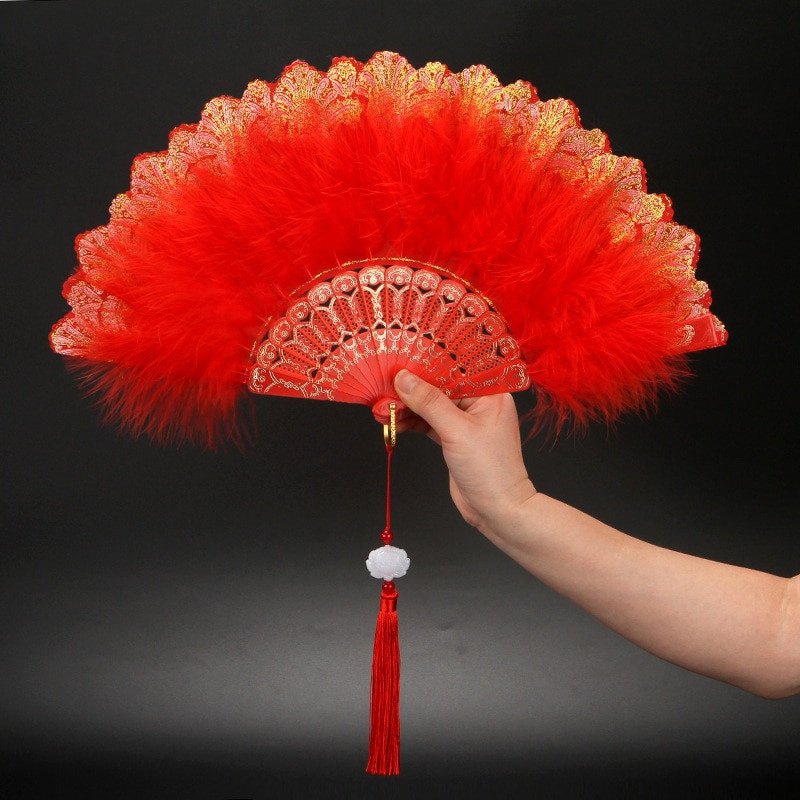Lolita Clasic Ventilator pliabil Retro Dance Cheongsam Catwalk Fairy Girl Feather Fan