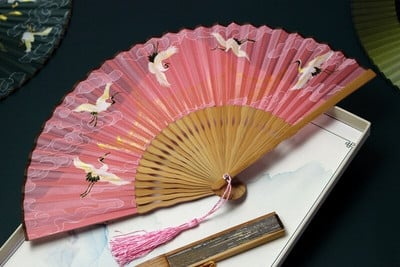 1db összecsukható ventilátor daru dekoratív kézműves bambusz selyem kínai hanfu kiegészítők összecsukható női fényképezés kellékek otthoni díszek ventilátor