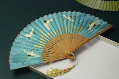 1db összecsukható ventilátor daru dekoratív kézműves bambusz selyem kínai hanfu kiegészítők összecsukható női fényképezés kellékek otthoni díszek ventilátor