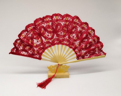 Hímzés Csipke Esküvői Legyező Egyszínű 27cm Női Bálba Tánckellék Bambusz Kézlegyező otthoni dekorációhoz születésnapi kézműves ajándék