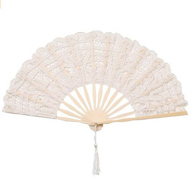 Hímzés Csipke Esküvői Legyező Egyszínű 27cm Női Bálba Tánckellék Bambusz Kézlegyező otthoni dekorációhoz születésnapi kézműves ajándék