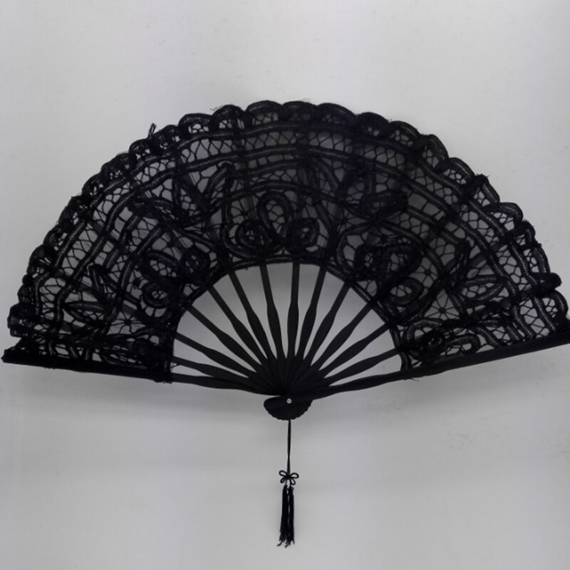 Kuum müük Hispaania mustade leekide naiste kokkupandavad pitsist käsiventilaatorid, hulgimüük, isikupärastatud bambusest vanade pulmakaunistuste lehvik 1