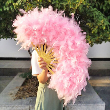 70*40cm Μεγάλο Ροζ Φτερό Βεντάλια Stage Performance Dance Fan Photography Props Lolita Fan Folded Feather Διακόσμηση γαμήλιου πάρτι
