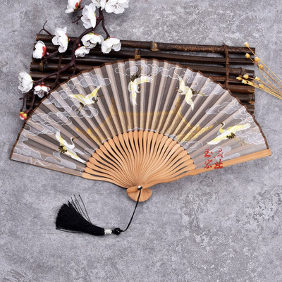 Daru 6" női összecsukható ventilátor retro stílusú Ruihe figura hord selyem Hanfu dekoráció kis ventilátor