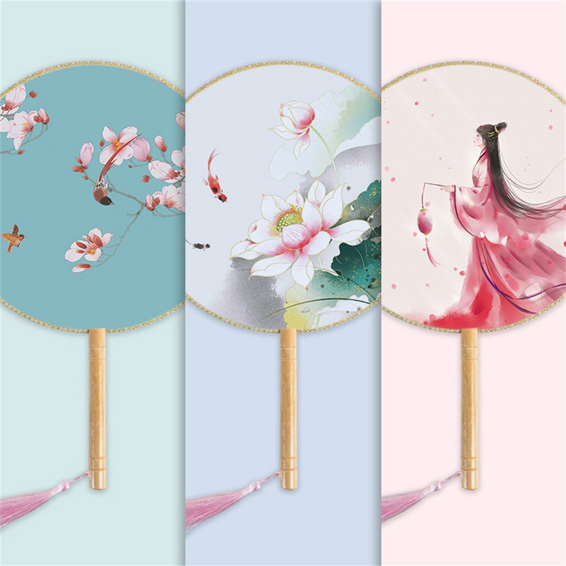 Moterų vintažinio stiliaus šilko vėduoklė kinų klasikinė išsiuvinėta apvali vėduoklė Vestuvinis šokis rankų ventiliatorius Namų dekoravimo papuošalai