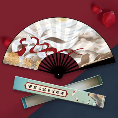 Kínai stílusú nemzeti dagály nagy összecsukható ventilátor Nyári kültéri Uralkodó Kézi ventilátor Bambusz és fa tintasugaras vászon ventilátor lakberendezési ventilátor