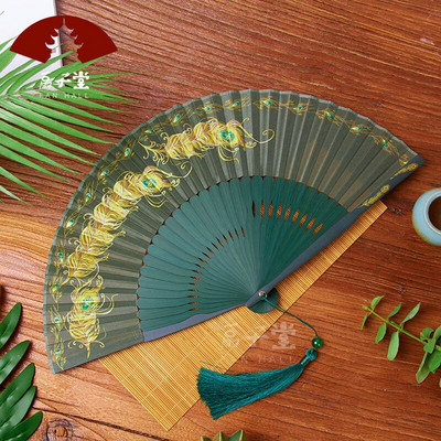 Ősi kínai stílusú selyem összecsukható legyező hordozható bambusz legyező nyár Jó megjelenésű kínai selyem köntös partner dekoratív legyező