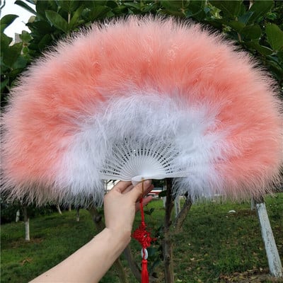 Evantai pliat lucrat manual Evantai de mână cu pene albe chinezești decorative pentru acasă, petrecere, dans, decorațiuni de nuntă, accesorii, artizanat, cadouri