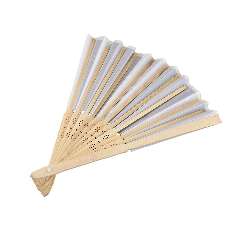 10 db/tétel 21cm fehér színű szövet kézi ventilátor, selyem kézi legyező Esküvői parti promóciós szívesség
