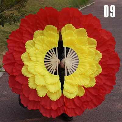 92 cm velika polupreklopiva lepeza za ples, dvostrana ručna lepeza s cvijetom božura, četvrtasta plesna lepeza, rekviziti za plesni klub